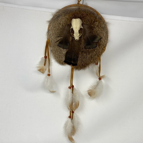 Native Dream Catcher Small Skull fur feathers - Picture 1 of 9